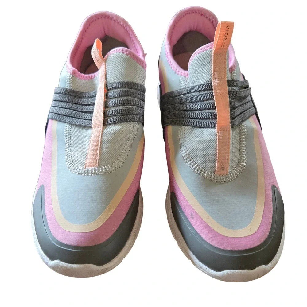 Vionic Vayda Womens 9 Wide Pink Grey Slip On Walking Sneakers Orthotic Shoes